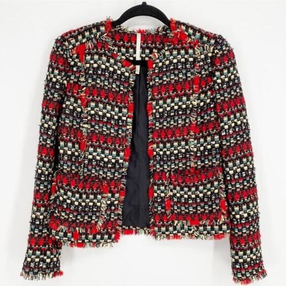 Truth and Pride Womens Red Stripe Tweed Blazer Jacket Small - Picture 2 of 9